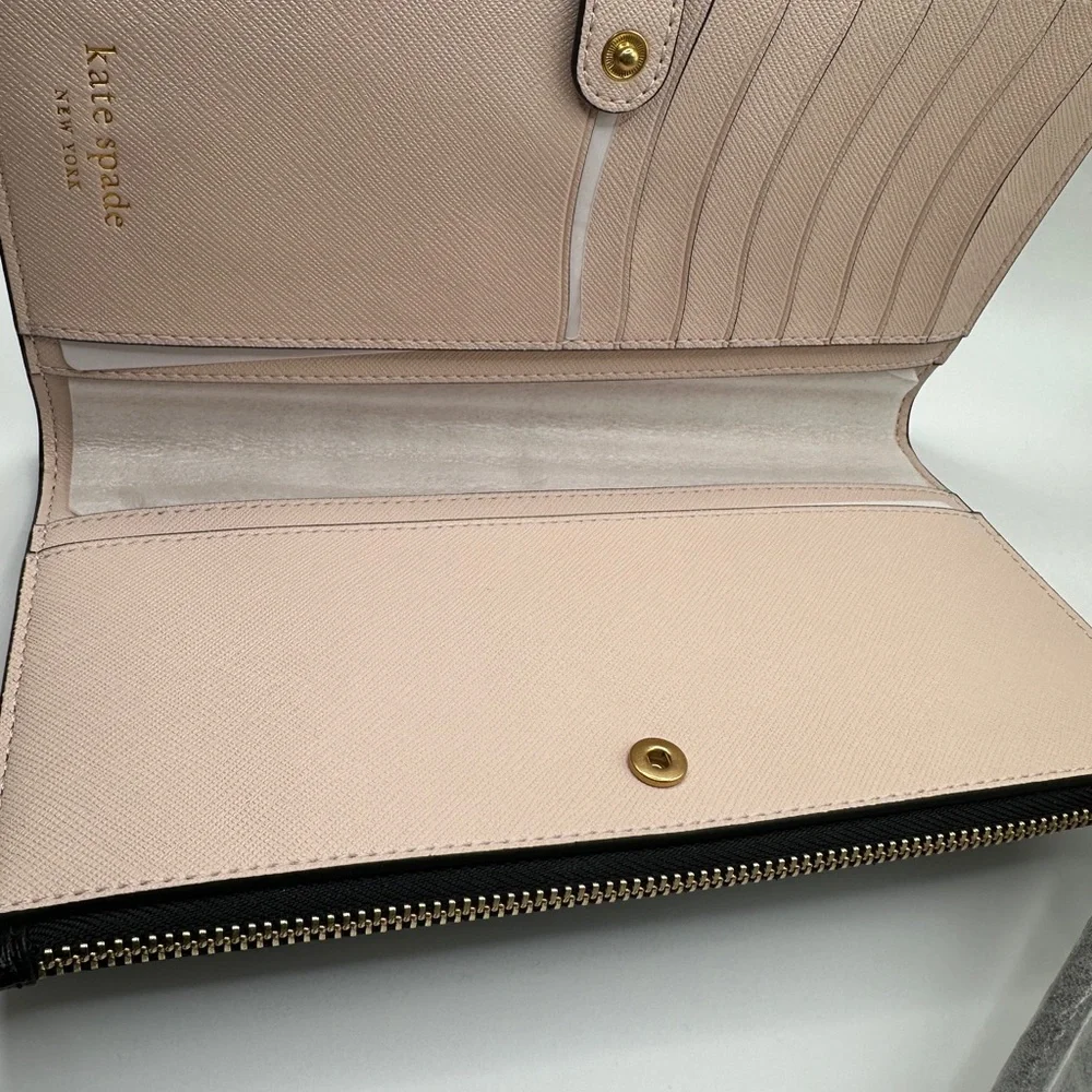 Kate Spade Black Wallet, Pink Interior with Gold Detail - Picture 6 of 7